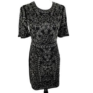 NEEDLE & THREAD Size 2 Black Full Beaded Floral Lined Cocktail Dress Prom Formal